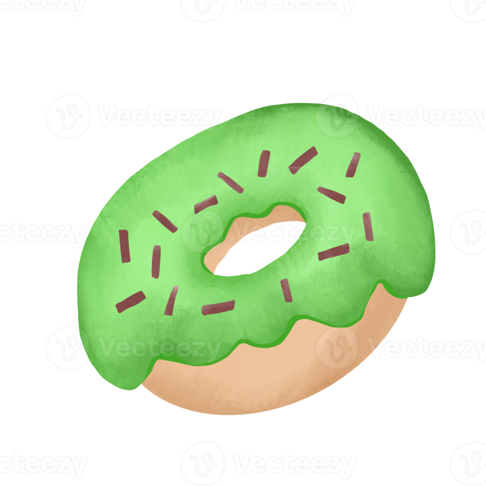 green chocolate donut with brown sprinkles illustration png