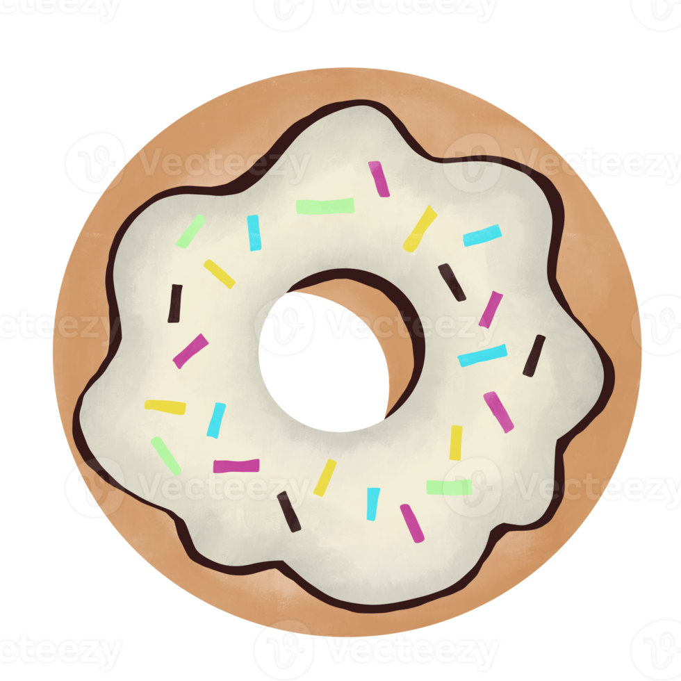 white chocolate donut with sprinkles illustration png