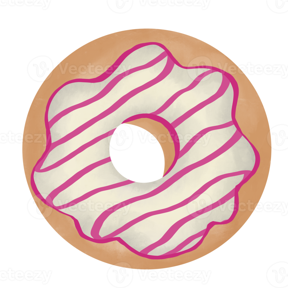 white chocolate donut with pink strip illustration png