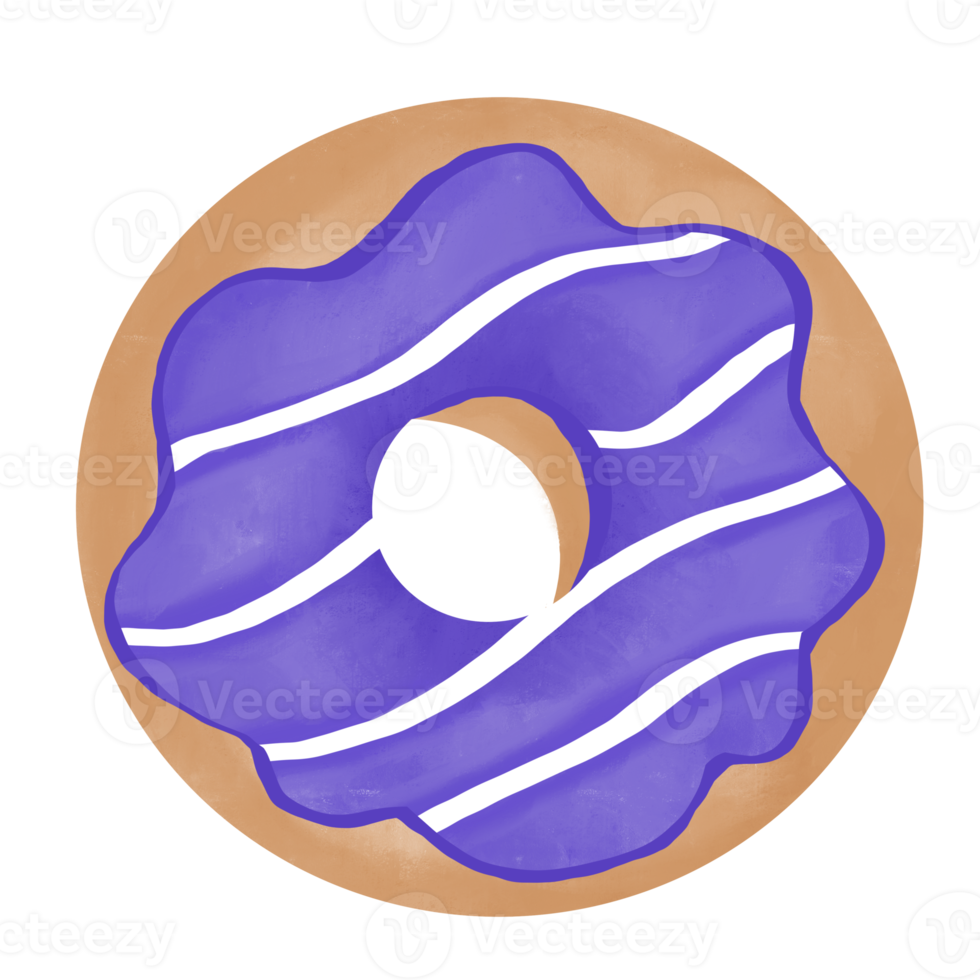 purple chocolate donut with white strip illustration png
