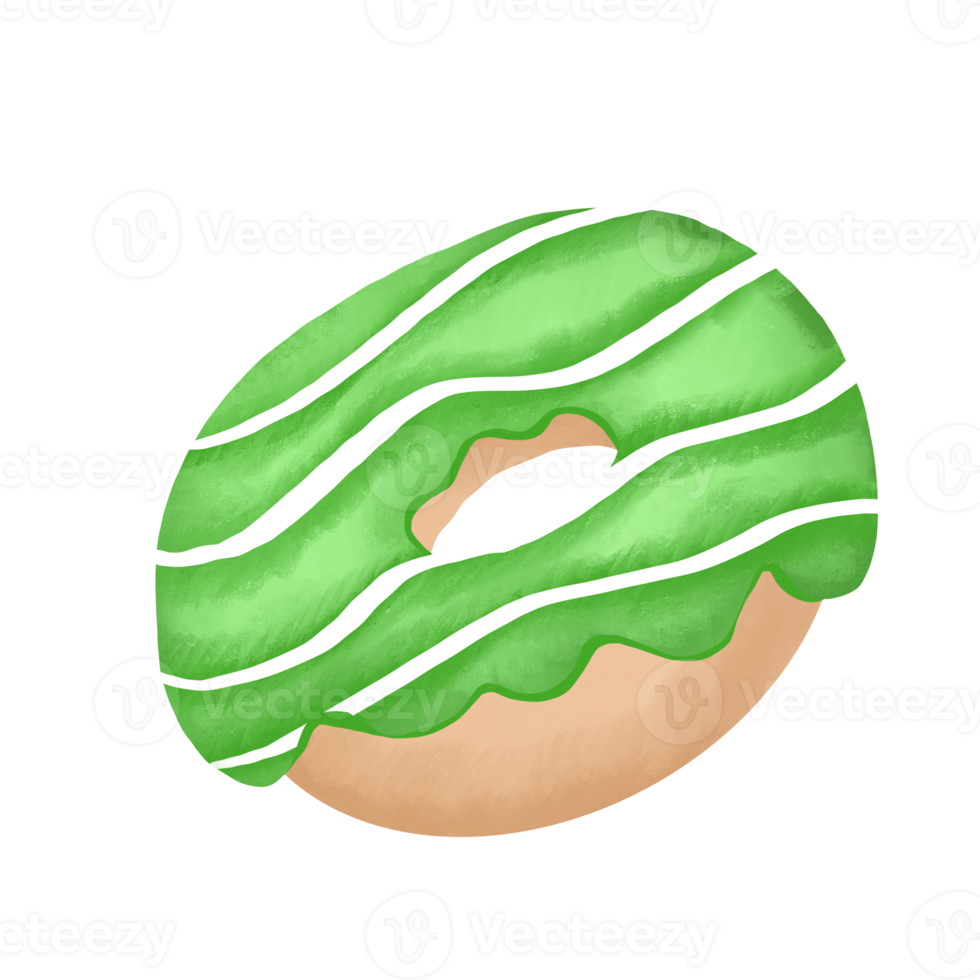 green chocolate donut with white strip illustration png