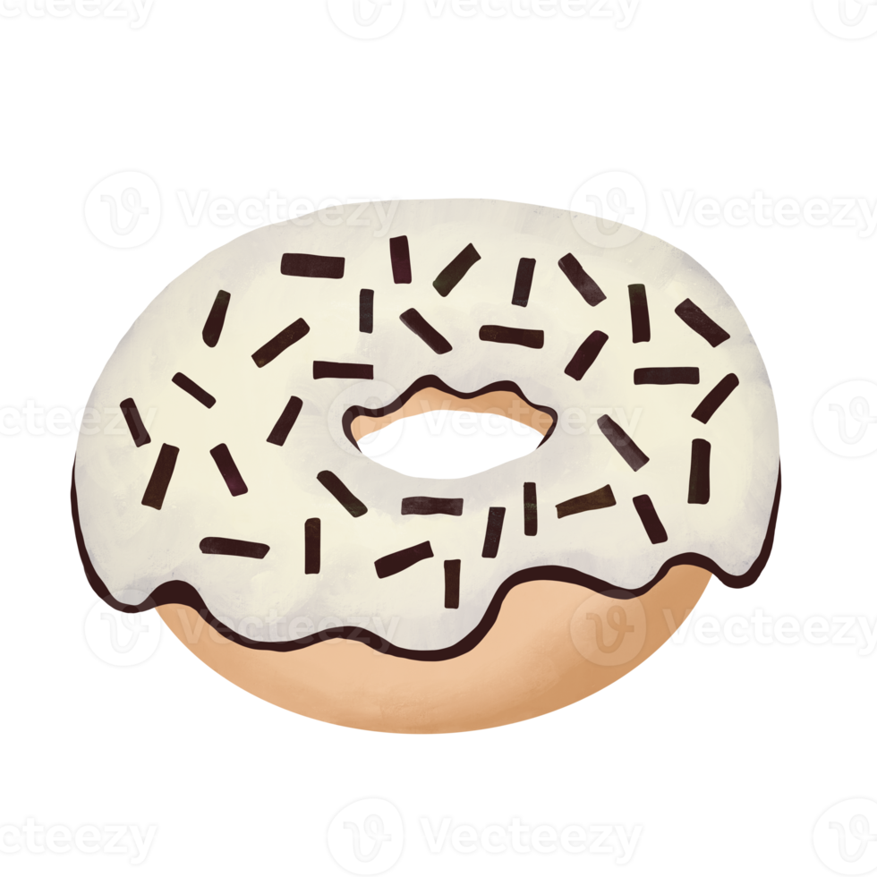 white chocolate donut with sprinkles illustration png