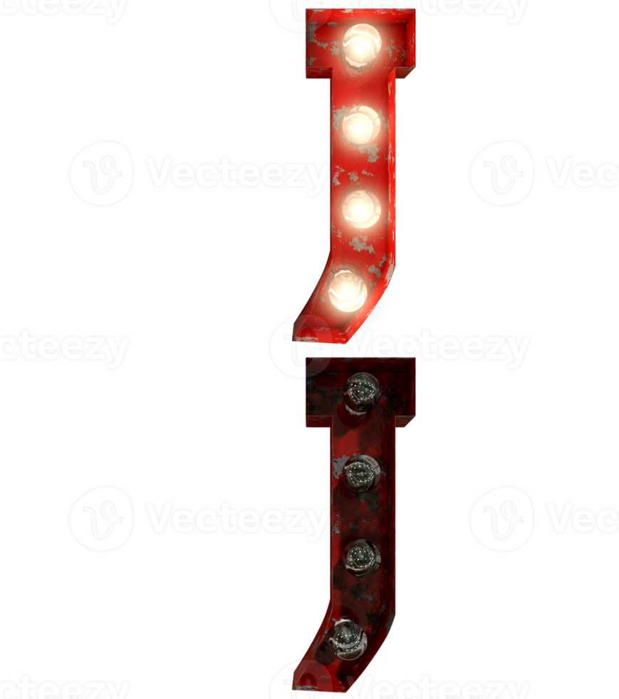 Red rusty light bulb letters in ON and OFF state the character J png