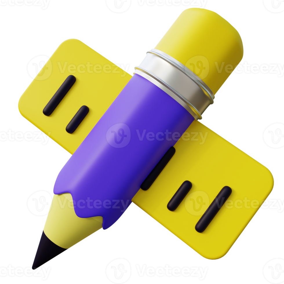 3D Pencil and Ruler Illustration png
