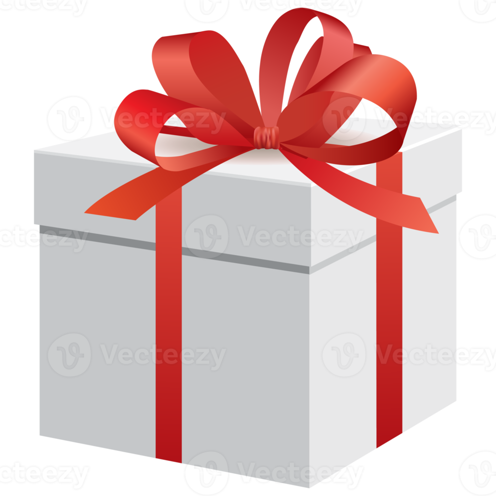 White gift box and red ribbon. Chirstmas and happy new year decor. png