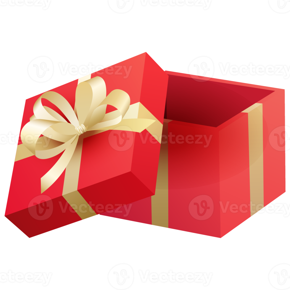 Red gift box and gold ribbon. Chirstmas and happy new year decor. png