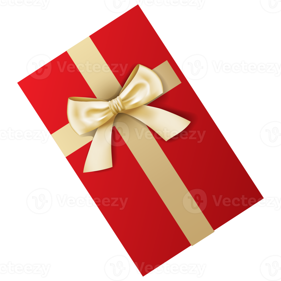 Red gift box and gold ribbon. Chirstmas and happy new year decor. png