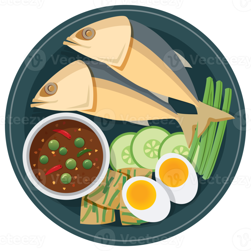 Chili paste with fried mackerel thai food. png