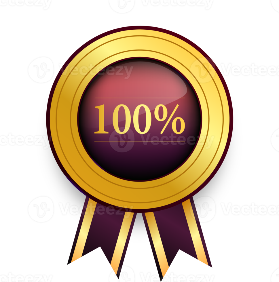 100 percent realistic gold labels and badges with ribbon. png