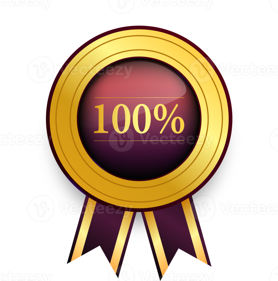 100 per cento realistico oro etichette e badge con nastro. png