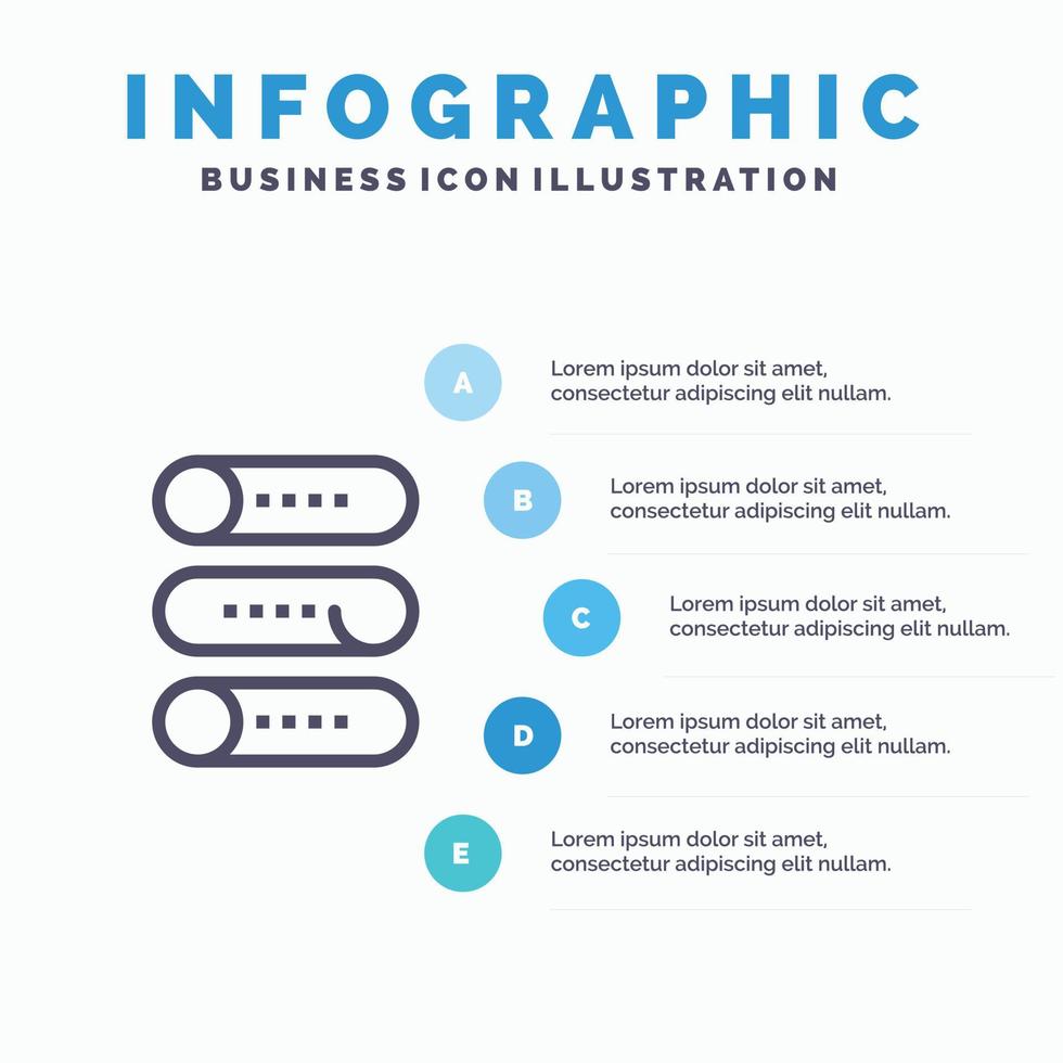 configuración del interruptor del dispositivo en la plantilla de infografía azul plantilla de icono de línea de vector de 5 pasos