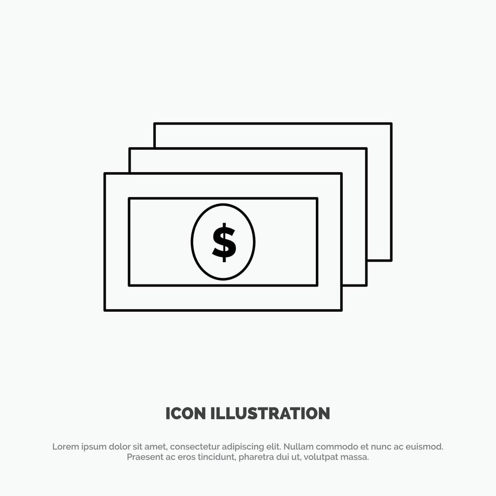 vector de icono de línea de efectivo de dinero en dólares