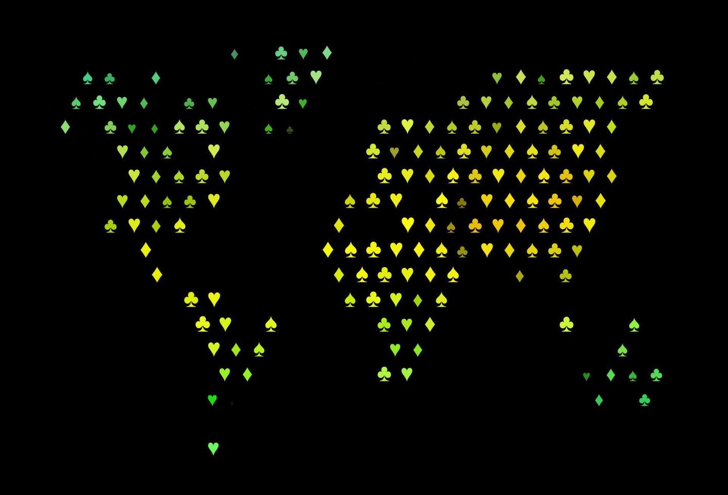 plantilla de vector verde oscuro, amarillo con símbolos de póquer.