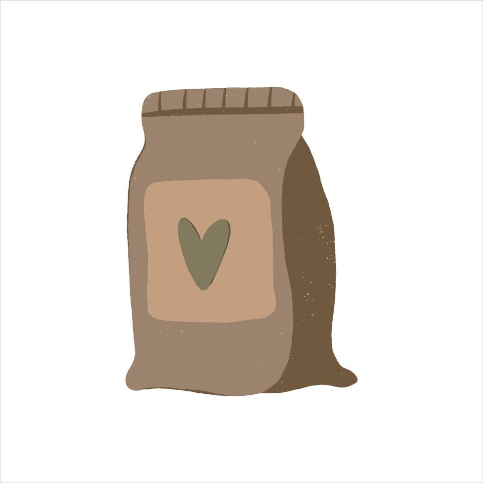bolsa con granos de café dibujados a mano aislado en el fondo blanco. cultura del café vector