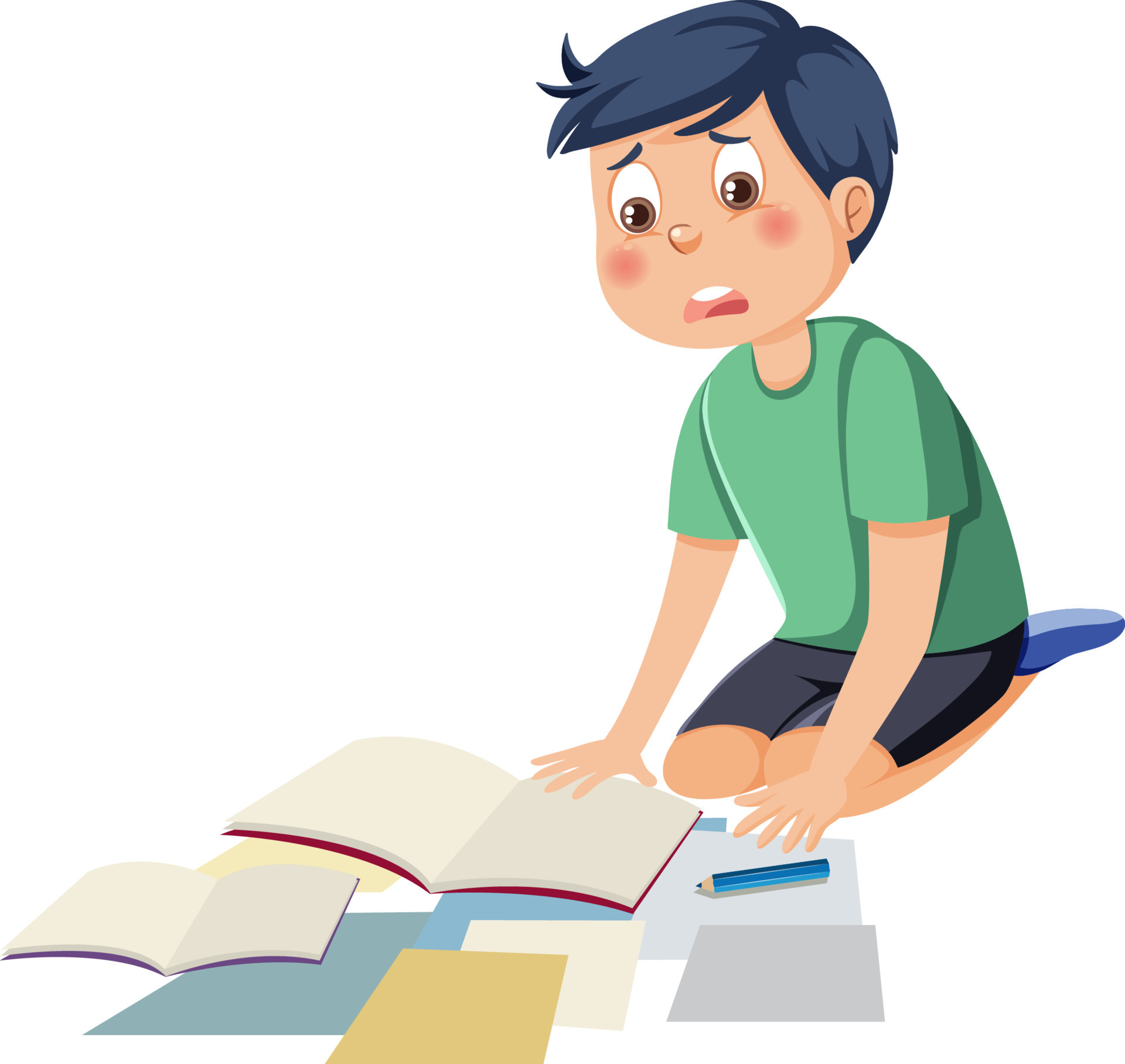 Sad boy with book and paper on the ground 13169701 Vector Art at Vecteezy Sad boy with book and paper on the ground 13169701 Vector Art at Vecteezy
