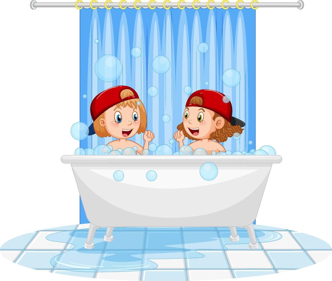 Happy kids playing in bathtub vector