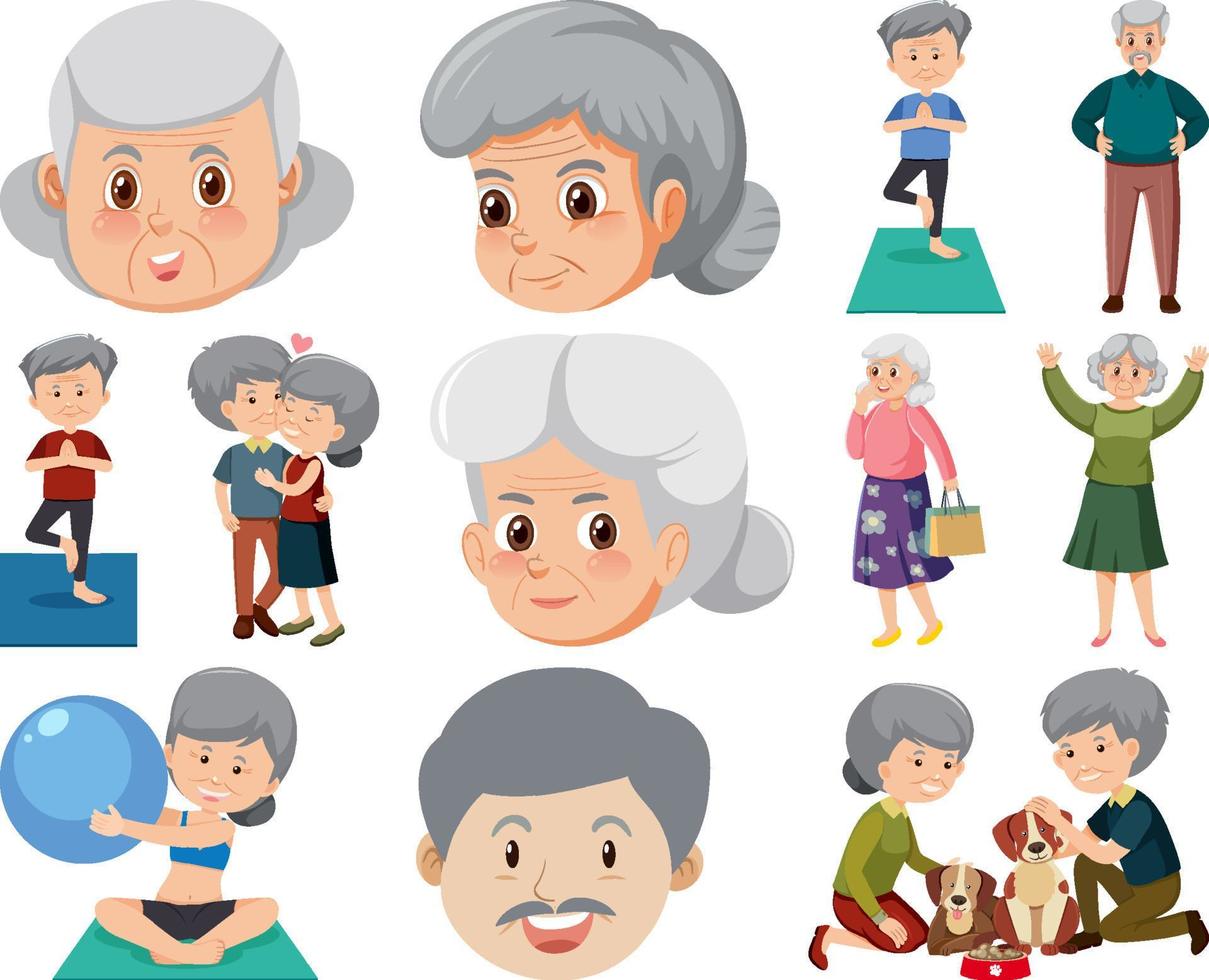 Collection of elderly people icons vector