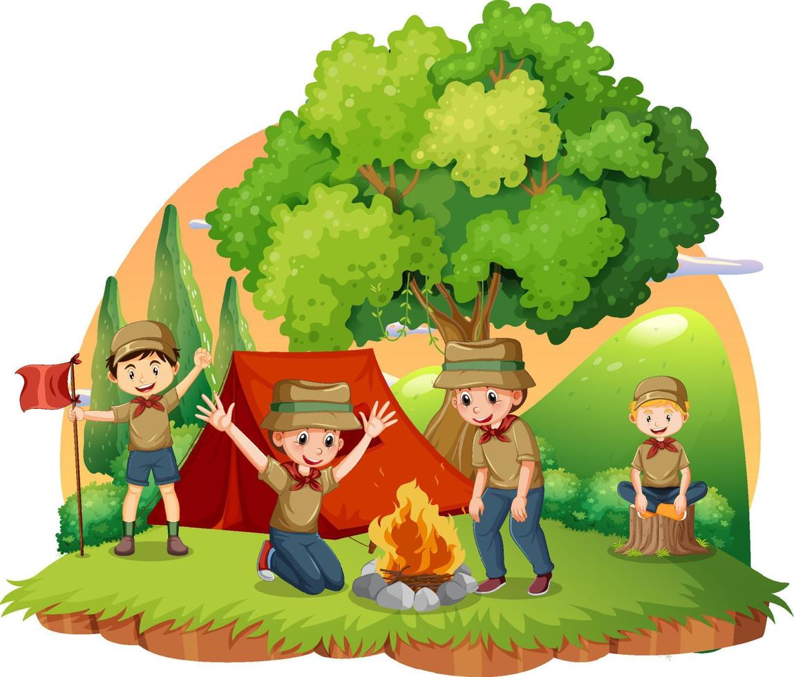 Outdoor camping with scout kids vector