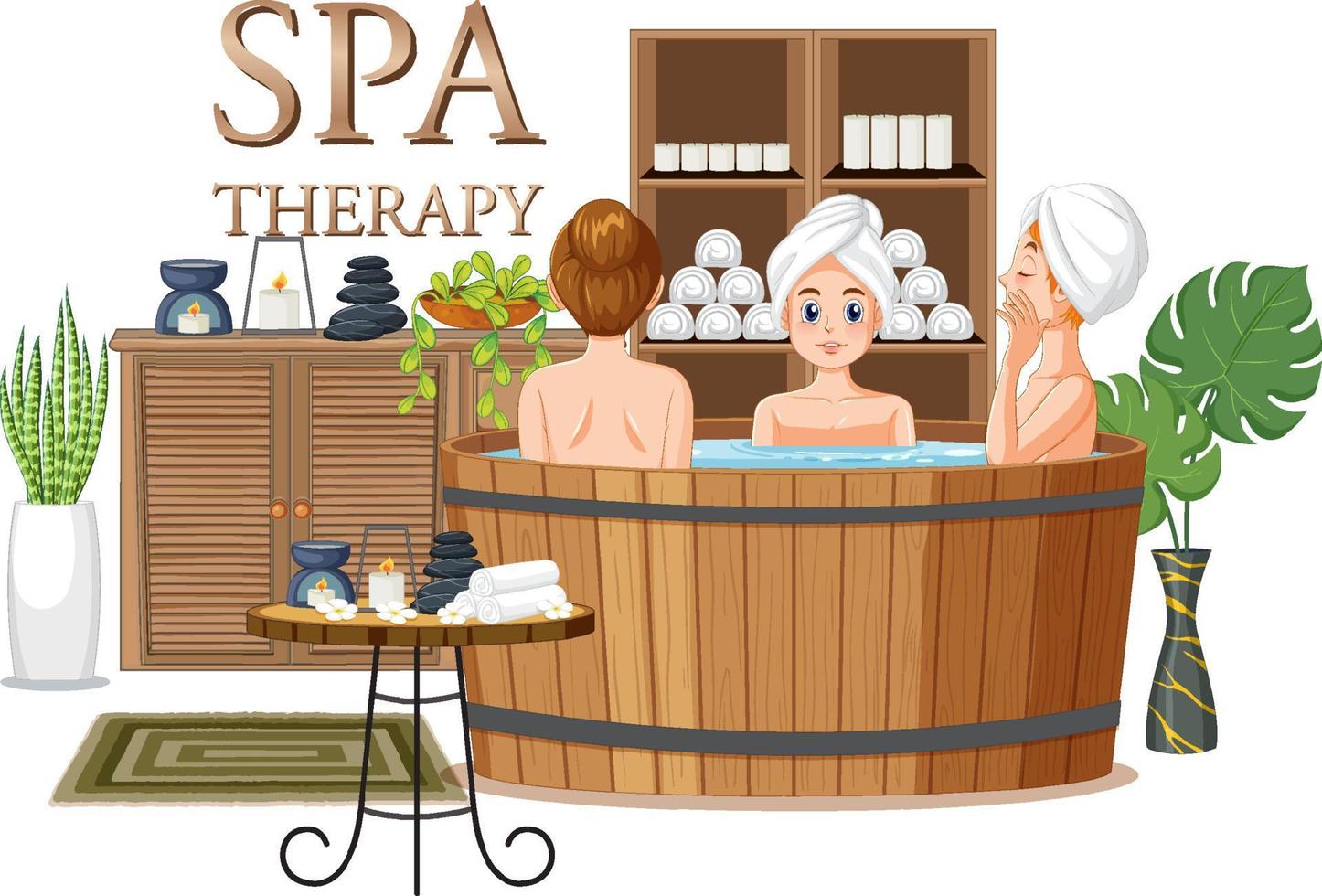 Spa therapy text with women in hot tub vector