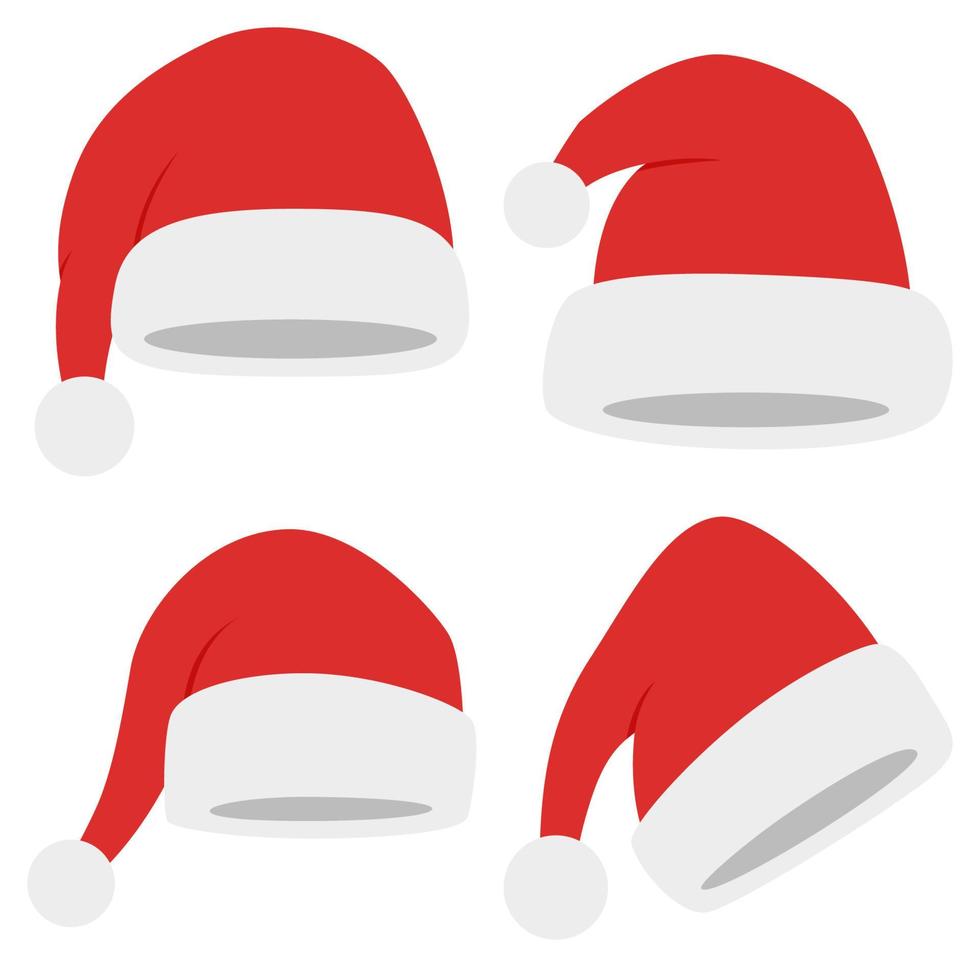 conjunto, de, santa claus, sombrero, aislado, blanco, plano de fondo vector