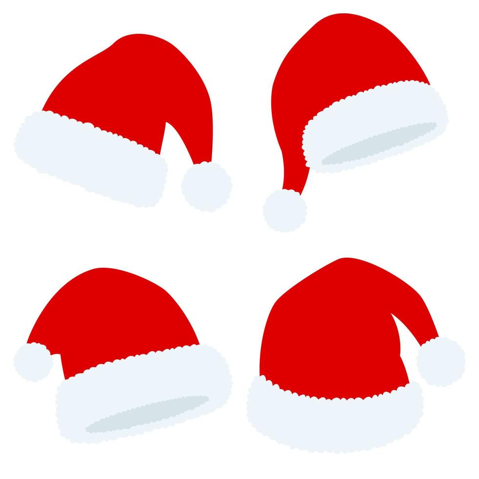 conjunto, de, santa claus, sombrero, aislado, blanco, plano de fondo vector