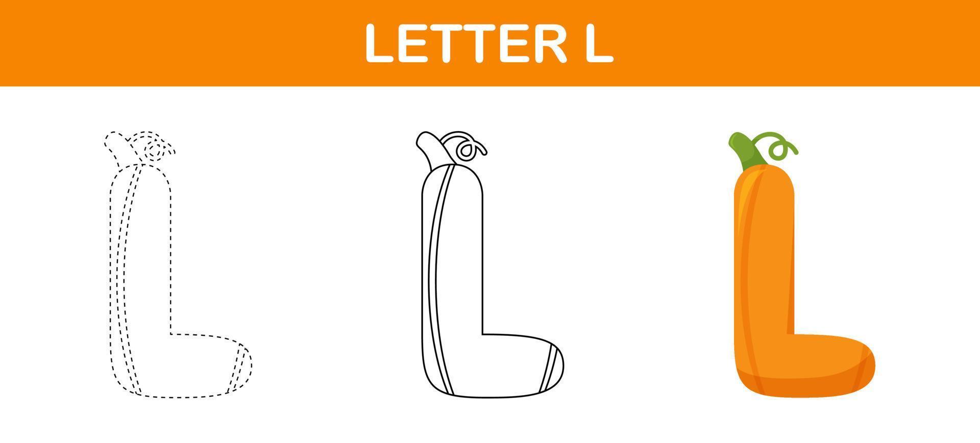 Letter L Pumpkin tracing and coloring worksheet for kids vector