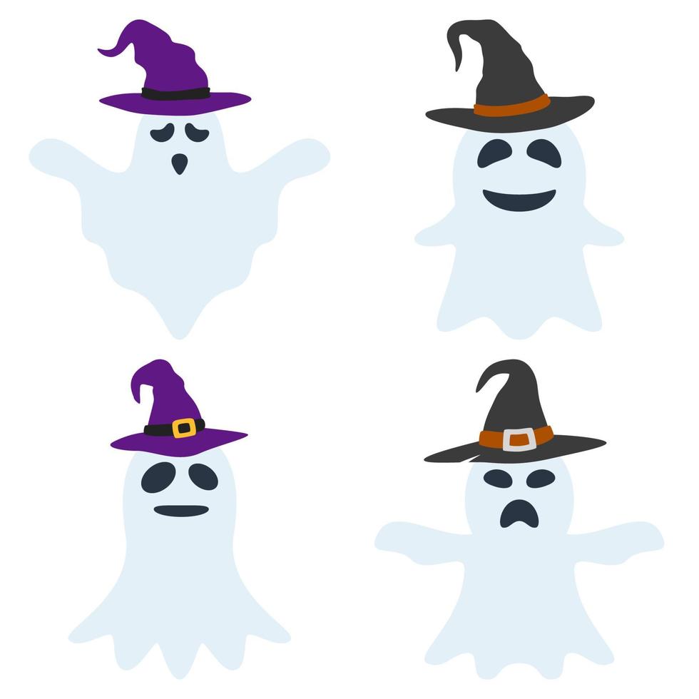 Set of Ghost with hat isolated on white background vector
