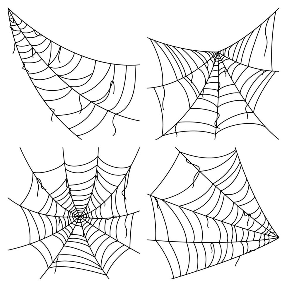 conjunto de tela de araña con sombrero aislado sobre fondo blanco vector