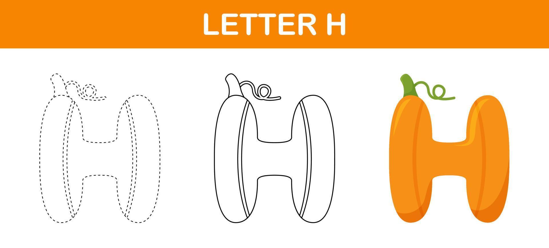 Letter H Pumpkin tracing and coloring worksheet for kids vector