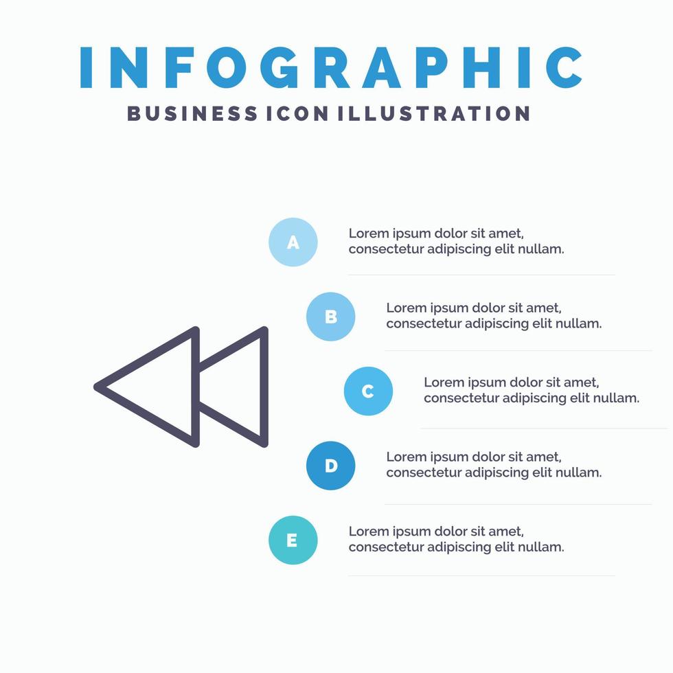 flecha hacia atrás icono de línea de rebobinado inverso con fondo de infografía de presentación de 5 pasos vector