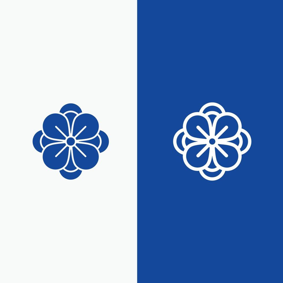 anémona flor de anémona flor flor de primavera línea y glifo icono sólido línea de banner azul y glifo sol vector