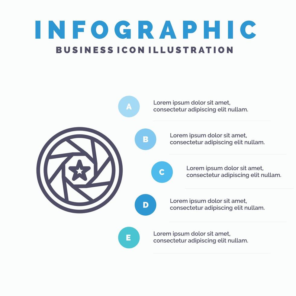 Aperture Film Logo Movie Photo Line icon with 5 steps presentation infographics Background vector