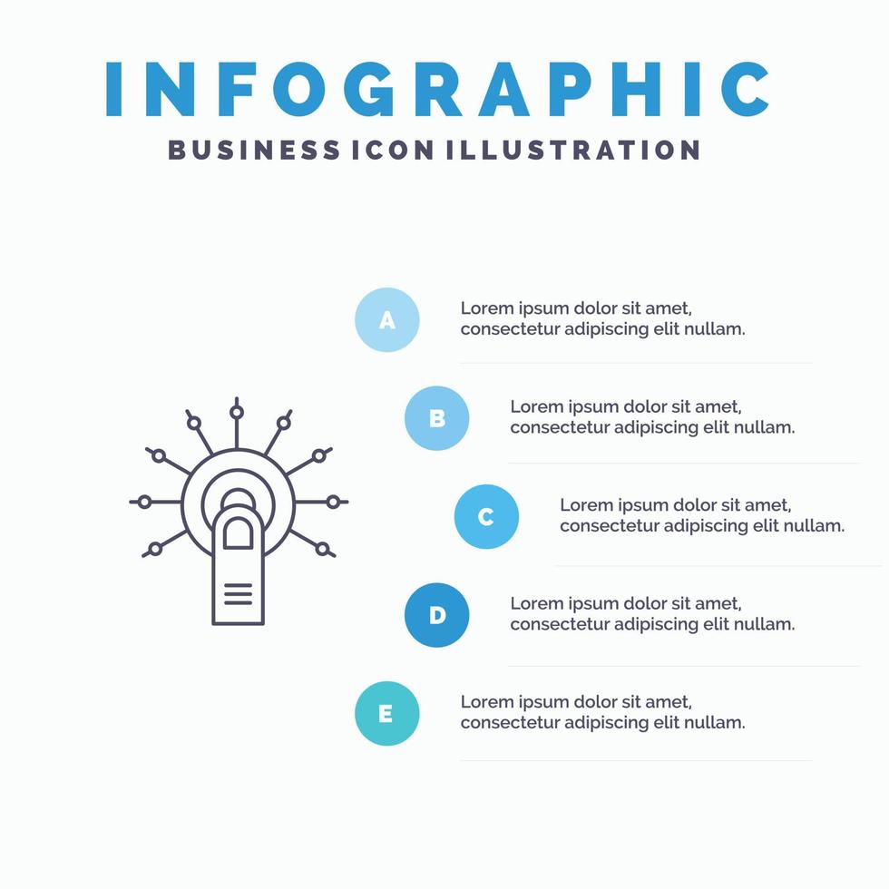 Touch Click Ok Done Touch Here Line icon with 5 steps presentation infographics Background vector