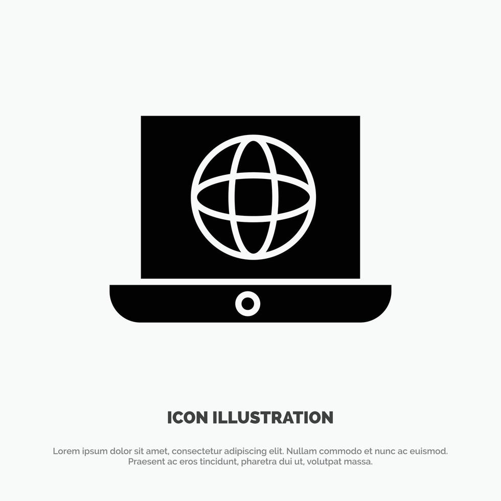 Laptop World Globe Technical solid Glyph Icon vector