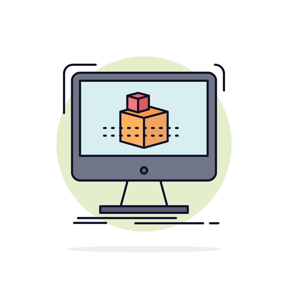 3d cube dimensional modelling sketch Flat Color Icon Vector