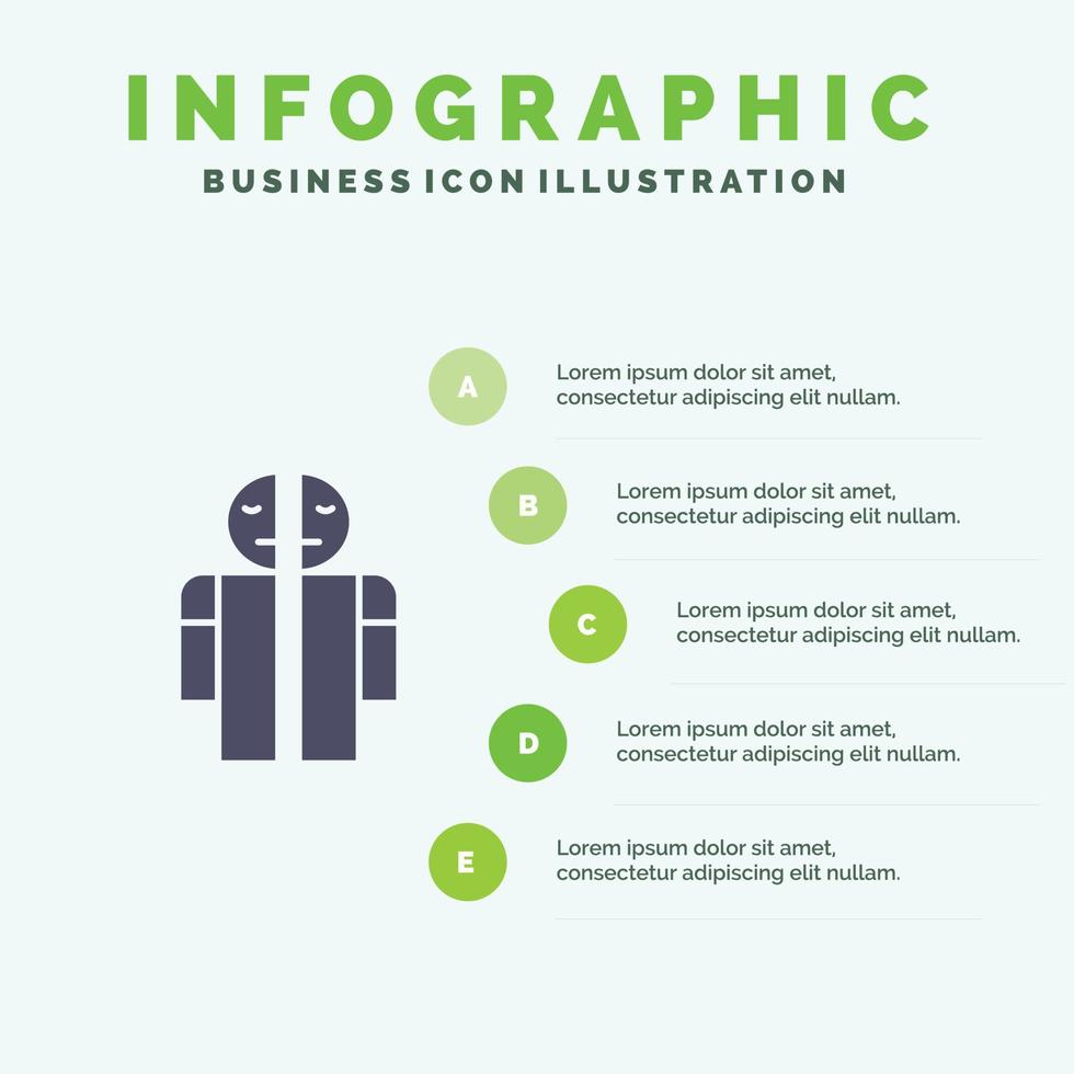 hombre roto roto médico humano sólido icono infografía 5 pasos presentación antecedentes vector