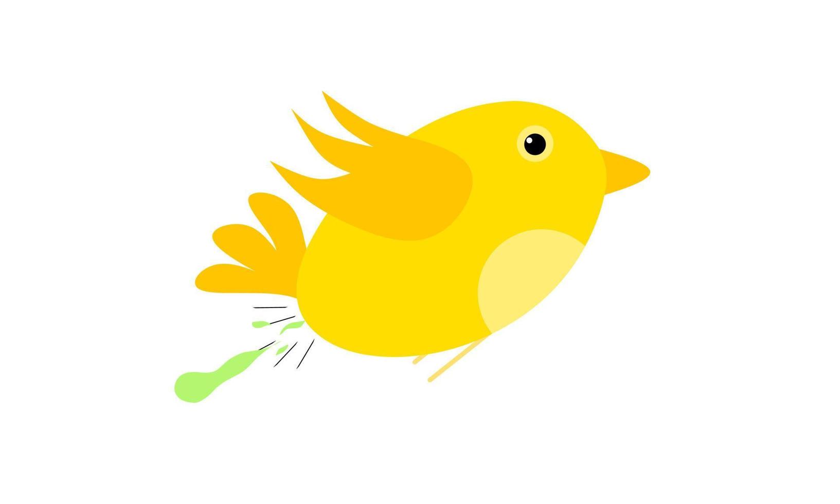 Vector of bird droppings in flight. Cute bird design, in yellow color. Great for bird hygiene logo on white background.