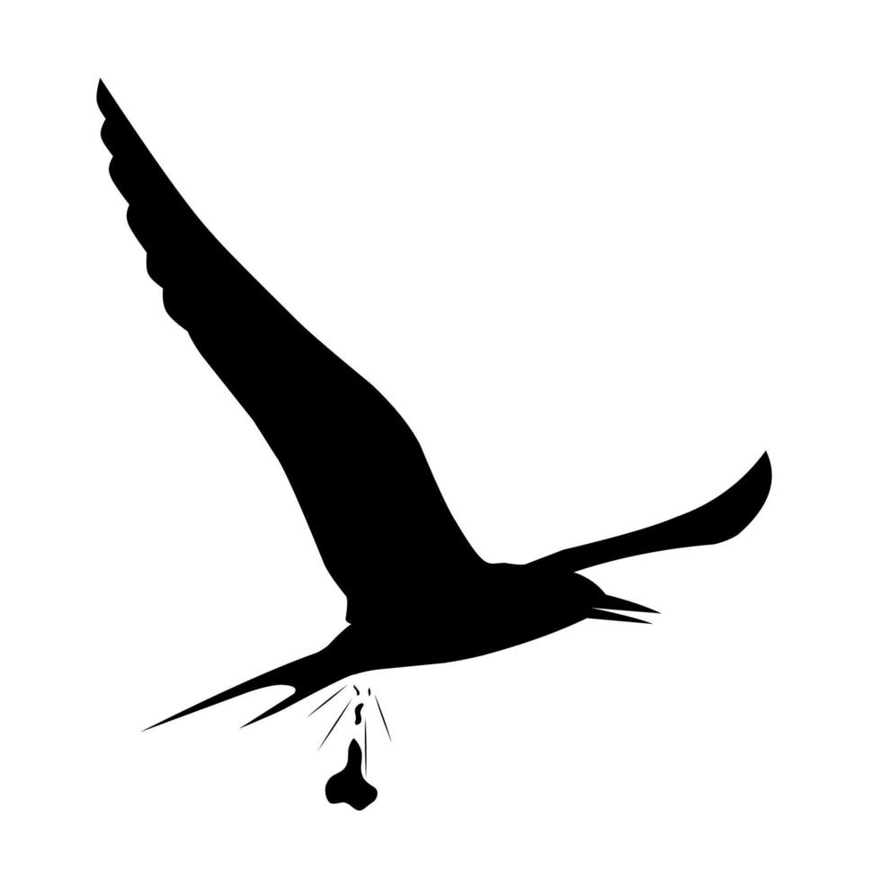 Silhouette of flying seagull droppings. Black bird droppings on a white background. suitable for posters about birds. Vector illustration