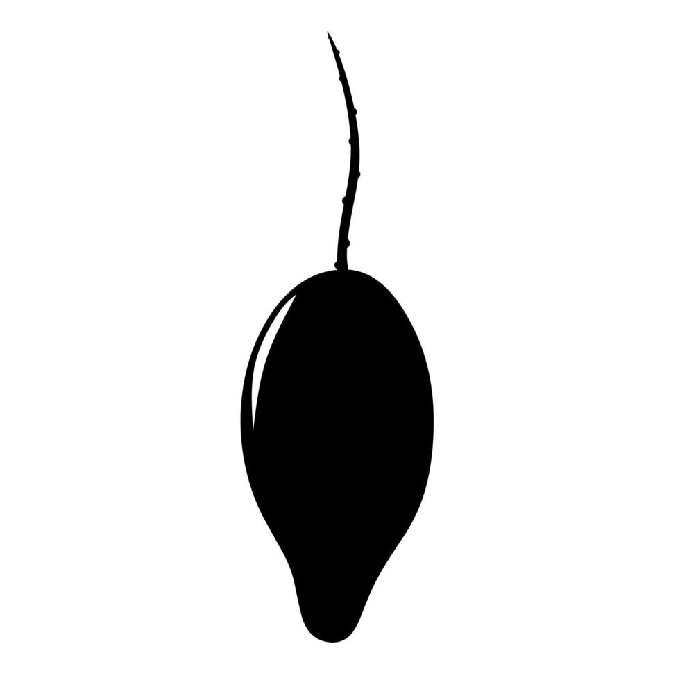 Black color mango vector icon. Silhouette fruit concept isolated on a white background.