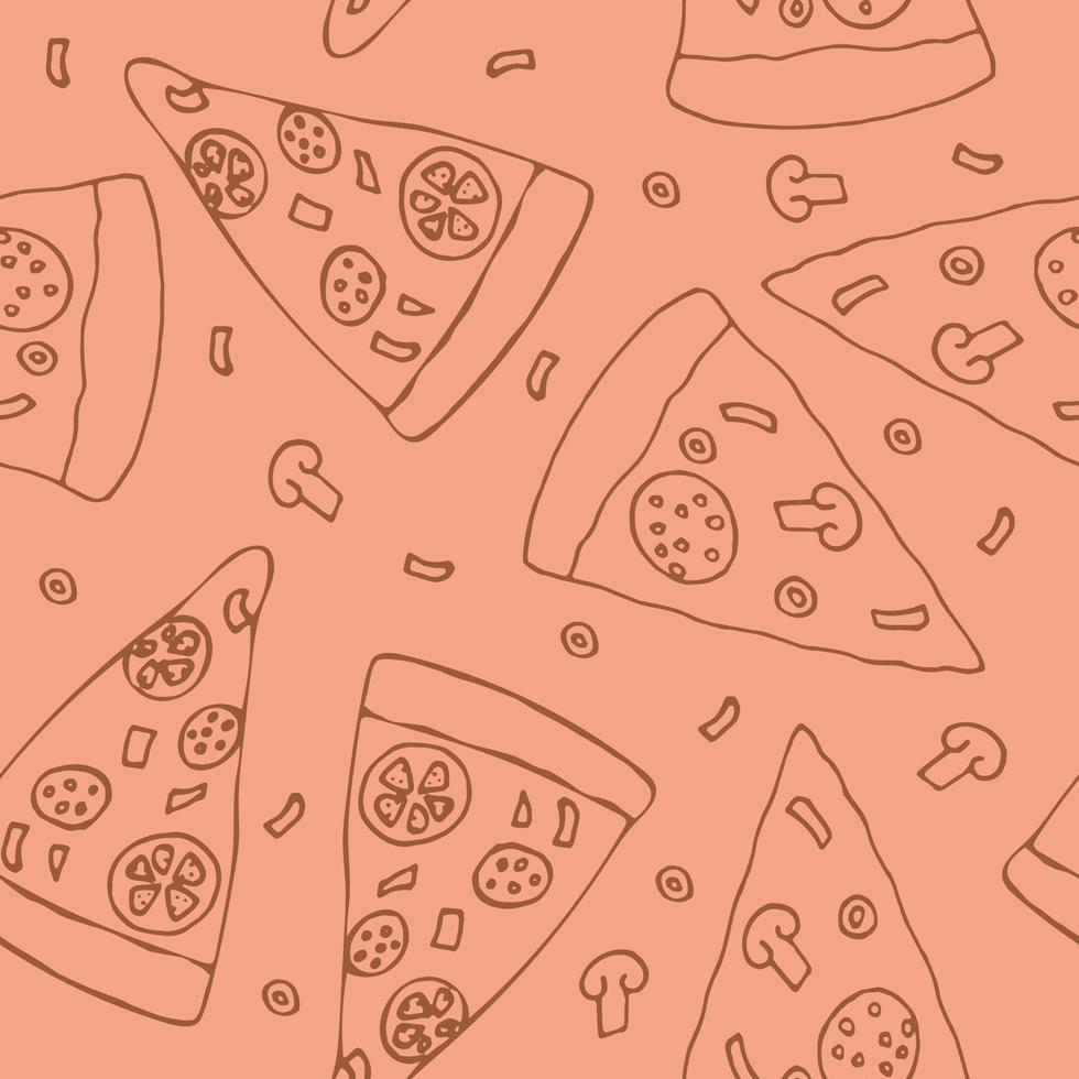 pizza de patrones sin fisuras dibujada a mano en estilo garabato. adecuado para menú, embalaje, papel envolvente, papel tapiz, fondo, textil, papel digital. , minimalismo escandinavo monocromo vector