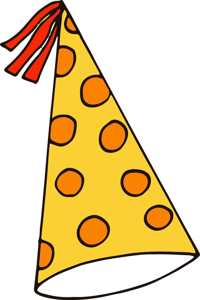 party hat with circles. hand drawn doodle style. , minimalism, trending color yellow, orange. festive funny vector