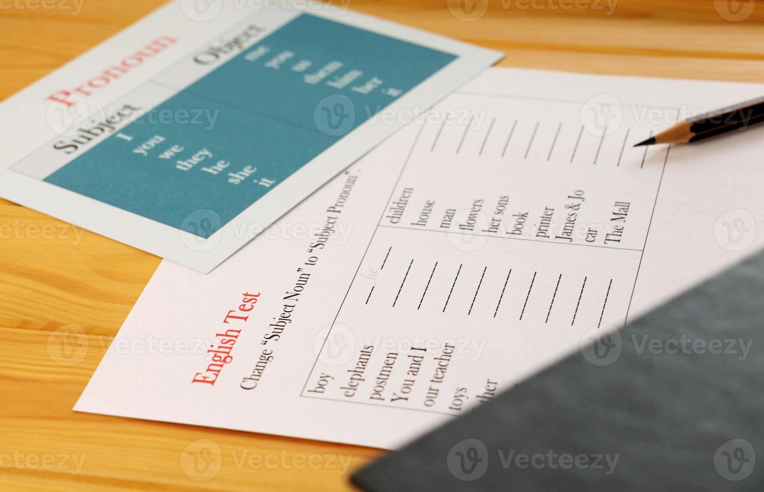 English test sheet on desk photo