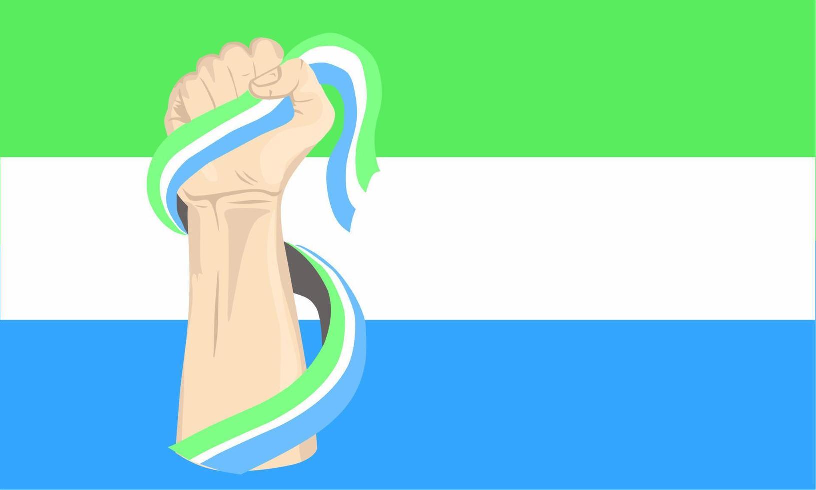 Illustration vector graphic of Sierra Leone independence day with hand holding the Russia flag. Perfect for independence day celebrations. Banner design
