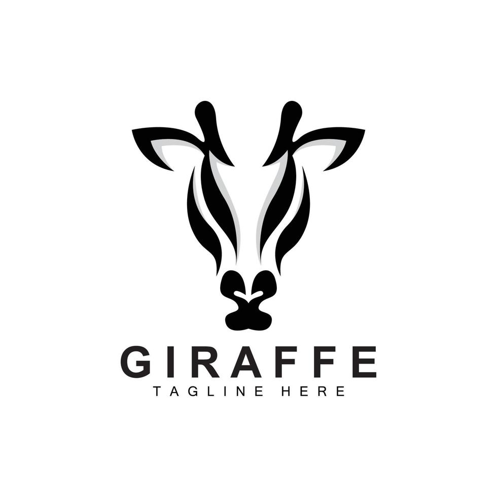 diseño de logotipo de jirafa, silueta de vector de cabeza de jirafa, animal de cuello alto, zoológico, ilustración de tatuaje, marca de producto