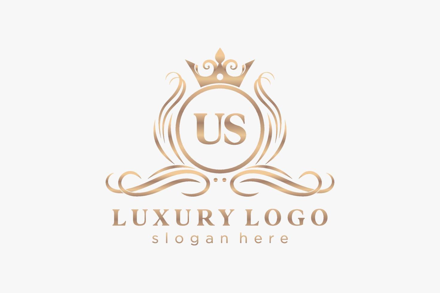 Initial US Letter Royal Luxury Logo template in vector art for Restaurant, Royalty, Boutique, Cafe, Hotel, Heraldic, Jewelry, Fashion and other vector illustration.