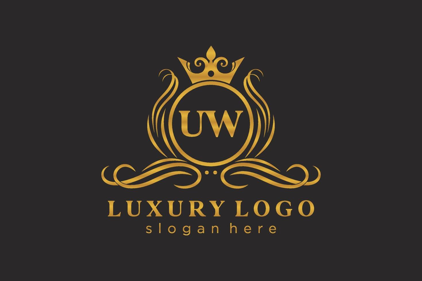 Initial UW Letter Royal Luxury Logo template in vector art for Restaurant, Royalty, Boutique, Cafe, Hotel, Heraldic, Jewelry, Fashion and other vector illustration.