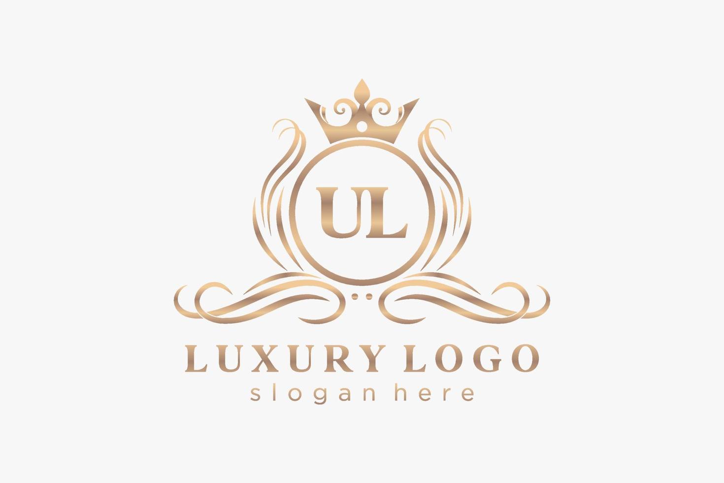 Initial UL Letter Royal Luxury Logo template in vector art for Restaurant, Royalty, Boutique, Cafe, Hotel, Heraldic, Jewelry, Fashion and other vector illustration.