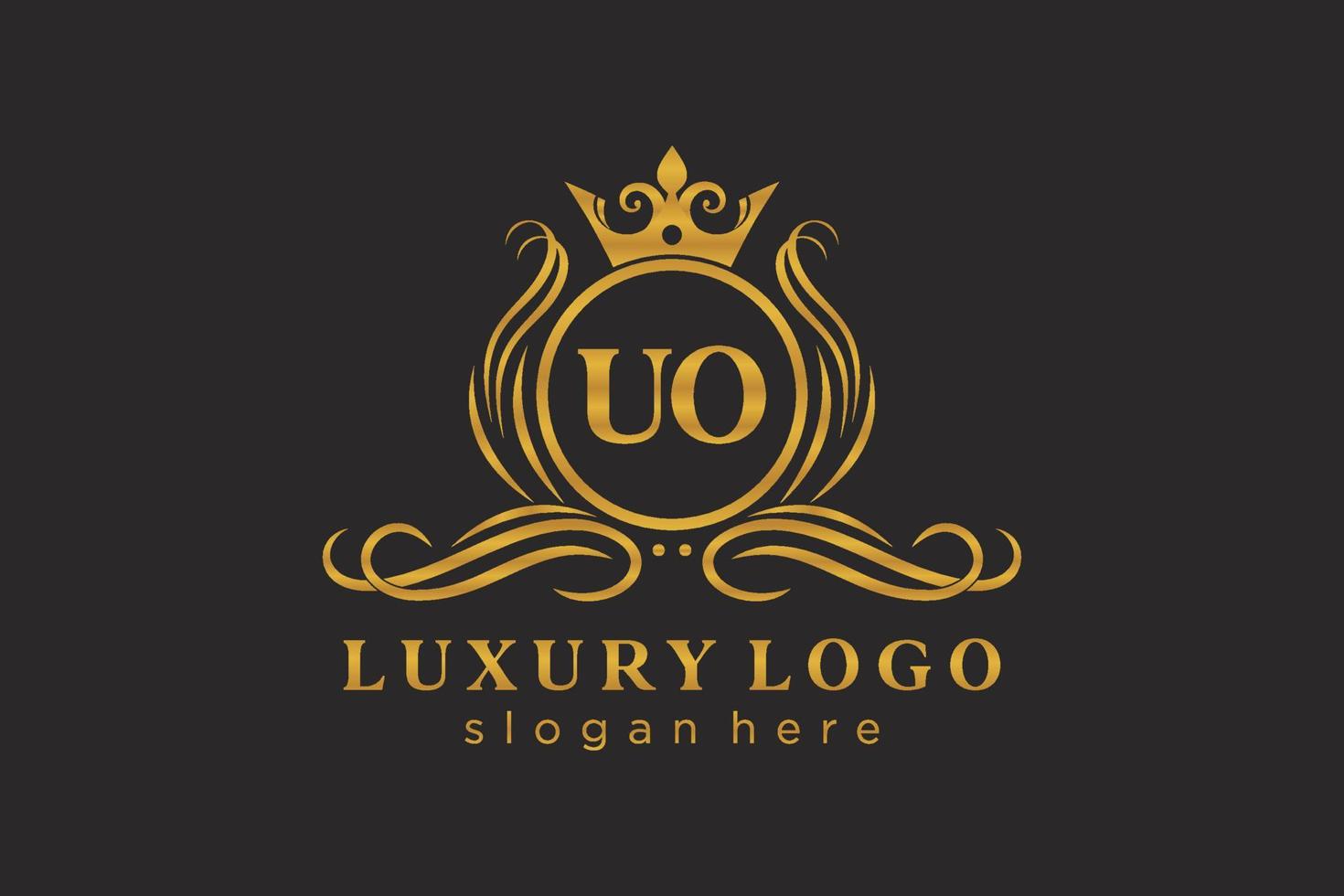 Initial UO Letter Royal Luxury Logo template in vector art for Restaurant, Royalty, Boutique, Cafe, Hotel, Heraldic, Jewelry, Fashion and other vector illustration.