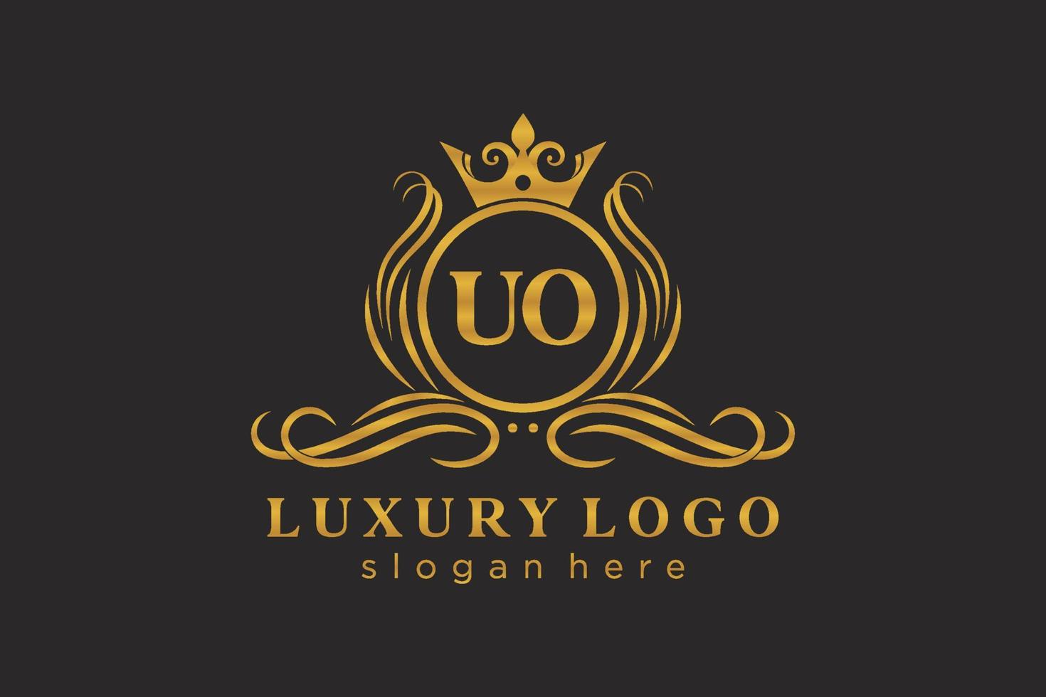 Initial UO Letter Royal Luxury Logo template in vector art for Restaurant, Royalty, Boutique, Cafe, Hotel, Heraldic, Jewelry, Fashion and other vector illustration.