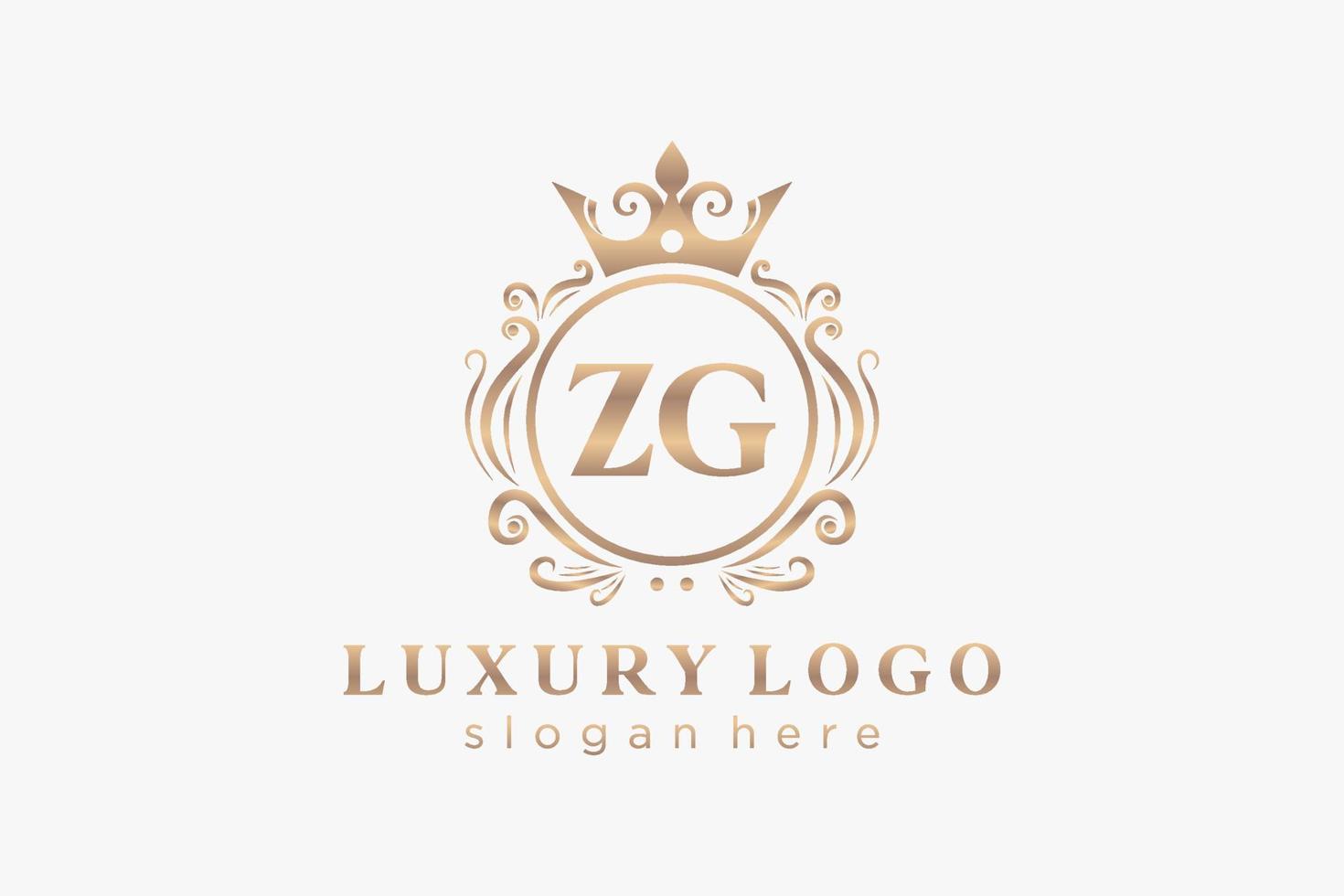 Initial ZG Letter Royal Luxury Logo template in vector art for Restaurant, Royalty, Boutique, Cafe, Hotel, Heraldic, Jewelry, Fashion and other vector illustration.